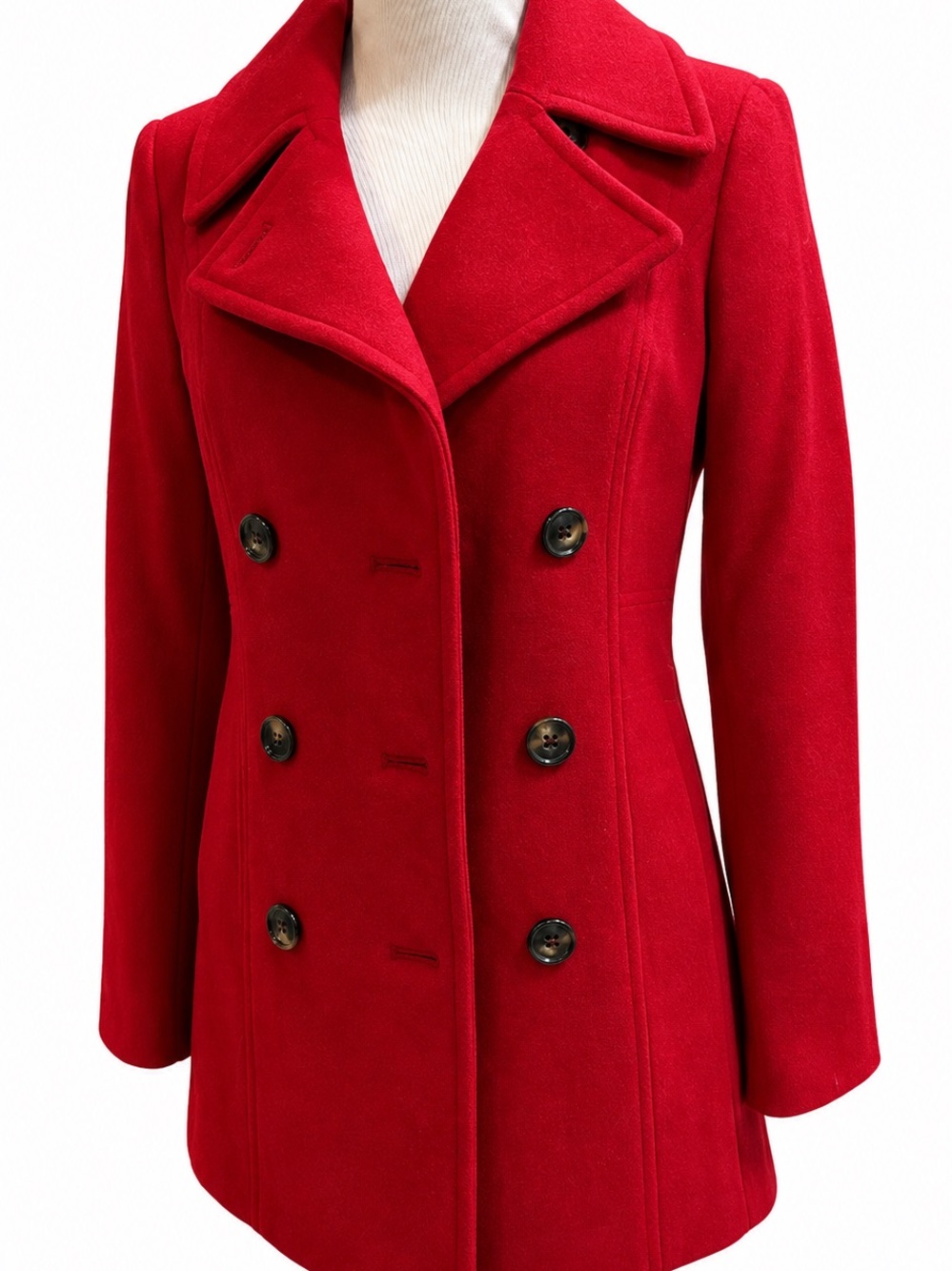 London Fog Vibrant Red Double-Breasted Pea Coat XXS
